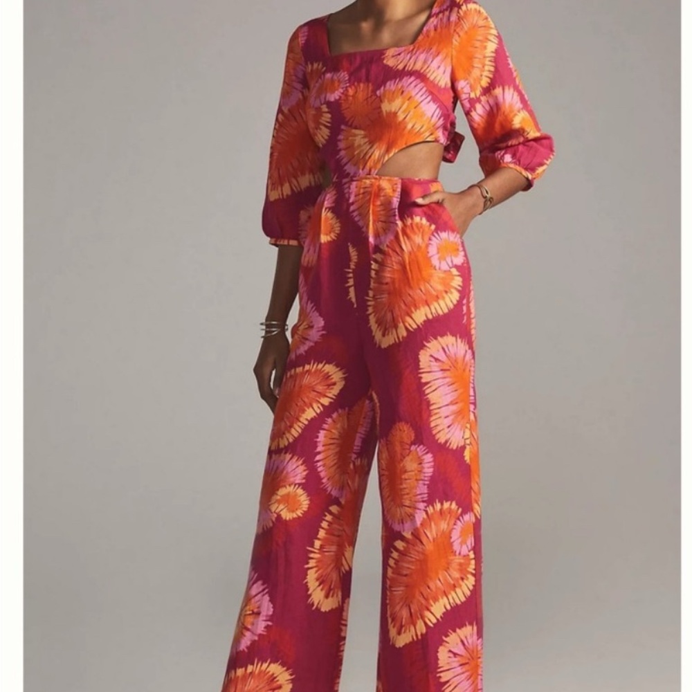 Farm Rio Anthropologie cut out tie dye jumpsuit